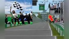 Modelo baja antes la bandera a cuadros en carrera de la Fórmula 1 y casi arruina la carrera  [VIDEO]
