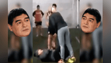 Diego Armando Maradona recibe terrible falta de su esposa mientras jugaban al fútbol [VIDEO]