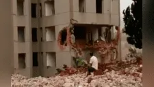Increíble momento en el que un hombre se salva por centímetros morir aplastado por edificio [VIDEO]