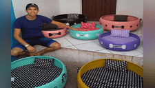 Joven recicla neumáticos y los usa para crear camas para mascotas [FOTOS]