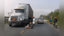 Madre e hija se salvaron milagrosamente de ser arrolladas por un enorme camión [VIDEO]