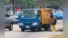 Ciclista se enfrenta a abusivo conductor de camión [VIDEO]