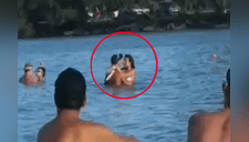 Captan a pareja en momento íntimo dentro de lago y bañistas les llaman la atención [VIDEO]