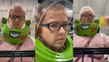 Facebook viral: Mujer sale a hacer compras con casco de Buzz Lightyear para protegerse de coronavirus (VIDEO)
