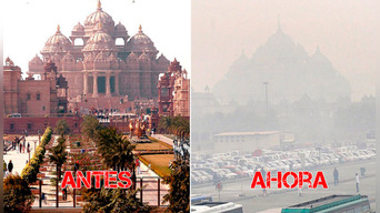 El Akshardham Temple antes y después de la polución