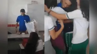 Al final de la sorpresa abrazaron a su maestro. 