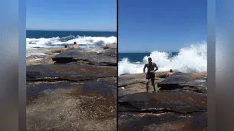 Quiso escapar de ola gigante, pero se tropezó y le ocurrió una tragedia. 