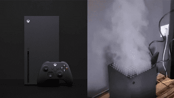 El video que muestra una Xbox Series X expulsar grandes cantidades de humo por su parte superior es falso./Fuente: Composición.