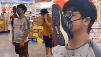 Joven de Taiwán olvida su mascarilla y en reemplazo se pone un zapato.