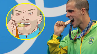 Nadador olímpico recrea el icónico meme del hombre celebrando una medalla | Foto: PA
