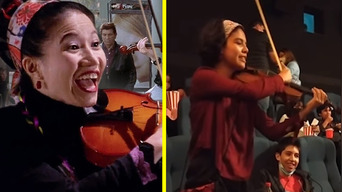 Joven violinista toca "El homble alaña" en cine de Bolivia