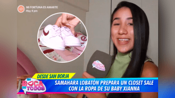 Samahara Lobatón remata los zapatos de su hija. Foto: captura América TV