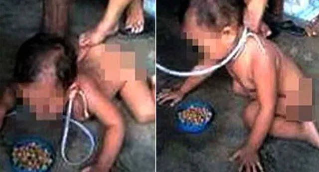 Facebook: Dramáticas fotografías de un bebé que era tratado como perro por su madre