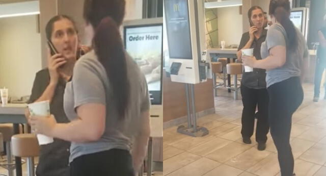 Personal de la cadena de fast-food las separó mientras algunos curiosos grabaron el incidente.
