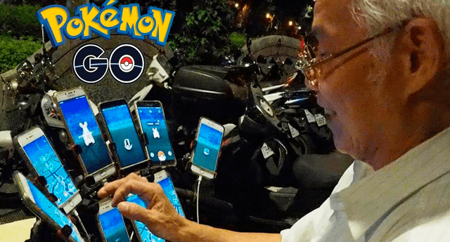 Chen San-yuan, de 70 años, ha creado un ingenioso dispositivo que le permite llevar 12 celulares con él y capturar la mayor cantidad de pokemones