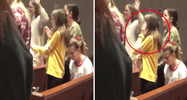 Captan a niña bailando la “Macarena” mientras fieles predican en iglesia cristiana.