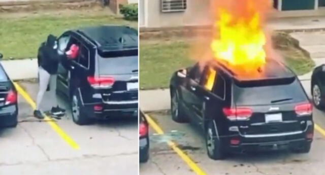 Mujer quema el carro de su expareja en venganza, pero todo le sale mal (VIDEO)