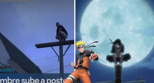 Naruto : Hombre trepa a poste de luz y fans lo comparan con Itachi ¿por qué lo hizo?