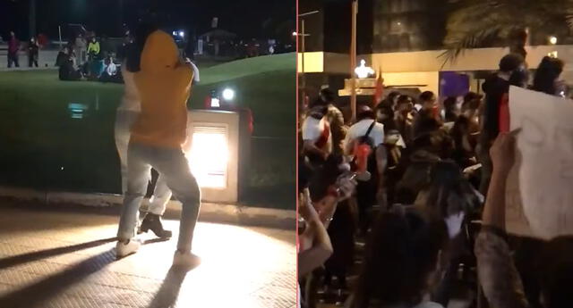 Tiktokers bailan al costado de una manifestación contra Merino.