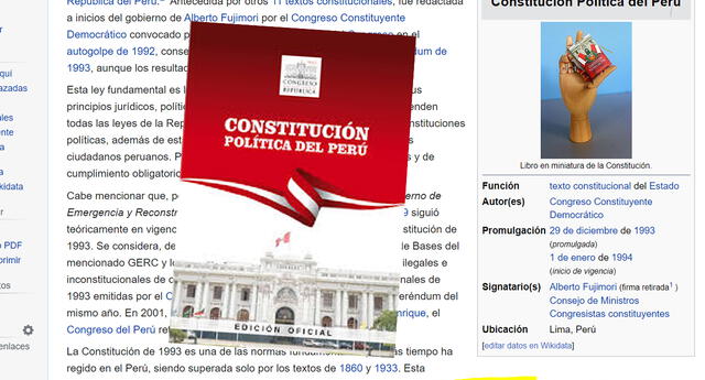 Vandalizan Wikipedia y colocan que la Constitución Política del Perú de 1993