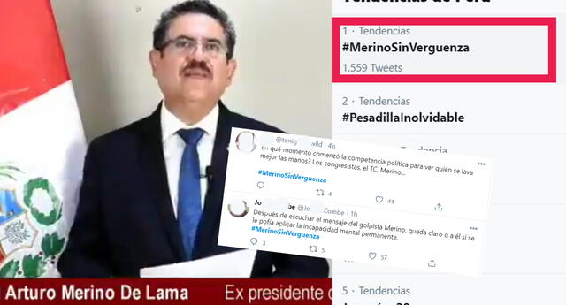 Ola de críticas contra Manuel Merino se vuelve tendencia con hashtag #MerinoSinVerguenza