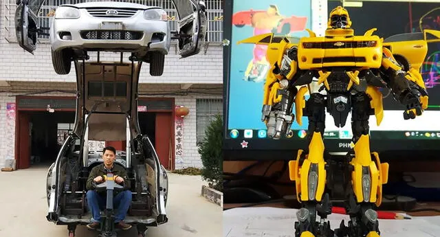 Un hombre convierte autos viejos en increíbles Transformers.