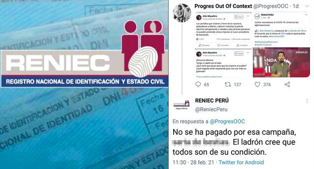 La cuenta de Twitter de Reniec Perú se disculpa por respuesta de unos de sus community manager.