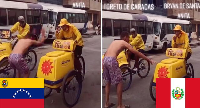 Con sus carritos de helados, un peruano y un venezolano se enfrentan en una carrera.