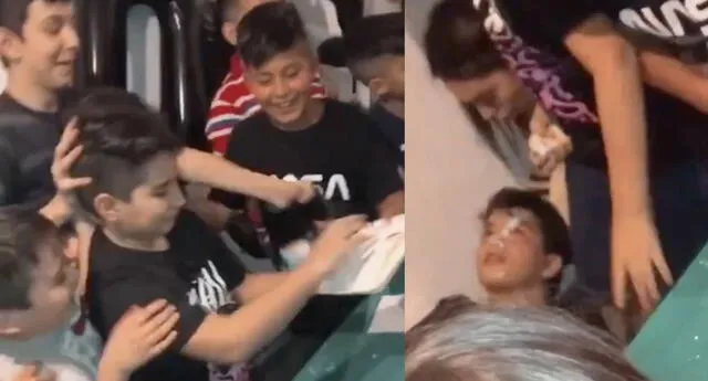 Niño recibe tortazo por parte de sus amigos y su reacción se vuelve viral en redes