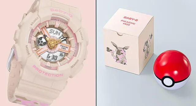 El reloj tiene como figura principal a Pikachu y es de color rosado.