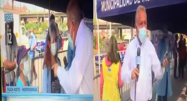 El reportero Gunter Rave ayudó a señora a ser vacunada y peruanos felicitan su acción