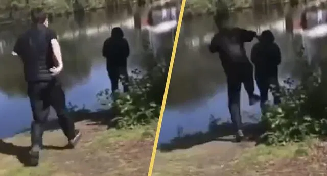 Chicas rescatan a un anciano que fue arrojado al río por otros jóvenes abusivos