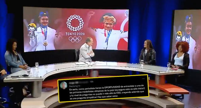 Critican a periodista que le preguntó a campeona olímpica “¿Y qué tal eres para cocinar?” | Foto: Captura Teleamazonas/Twitter