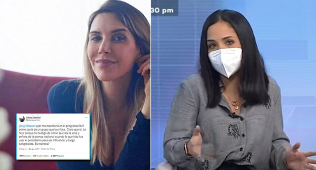 La periodista de ATV le respondió a Sigrid Bazán a través de Twitter (Foto: Difusión/Captura Latina)