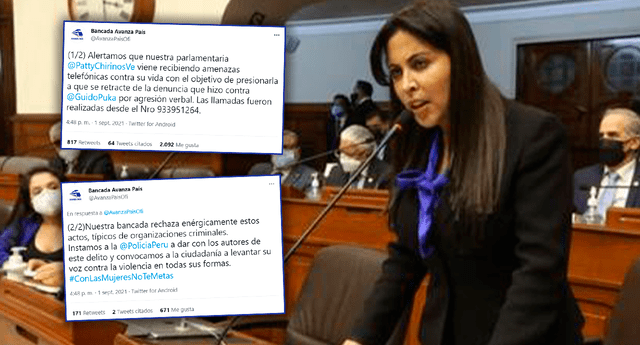 Patricia Chirinos es amenaza de muerte tras denunciar a Guido Bellido por agresión verbal | Foto: Congreso