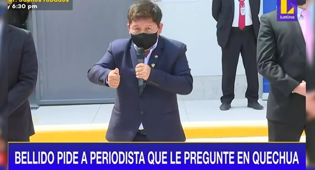 Bellido le pide a periodista que le realice preguntas en quechua (Captura: Latina)