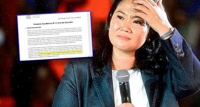 Tarea universitaria que sugiere analizar “rasgos de psicopatía” en Keiko Fujimori se viraliza en redes | Foto: Difusión