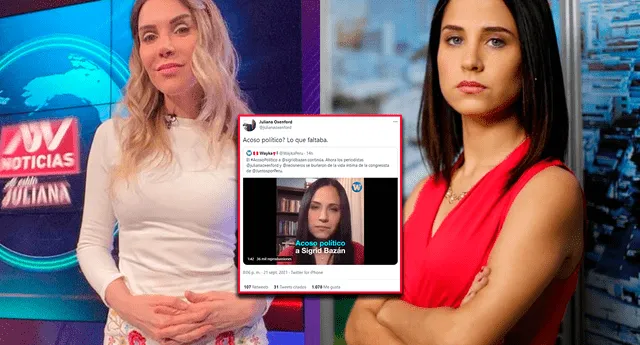 Juliana Oxenford responde tras ser acusada de acoso político contra Sigrid Bazán | Foto: composición / Instagram / La República