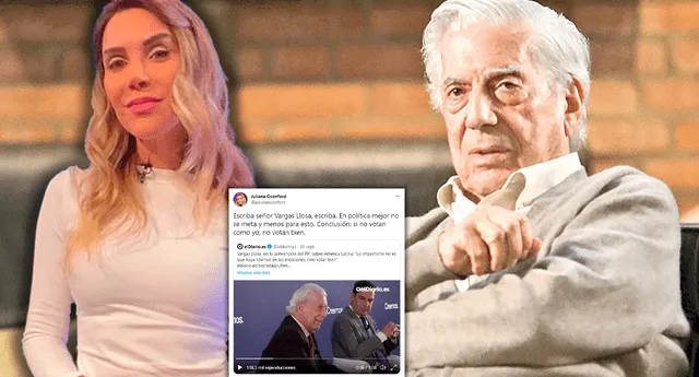 Juliana Oxenford: “Escriba señor Vargas Llosa, escriba. En política mejor no se meta” | Foto: composición / La República / Instagram