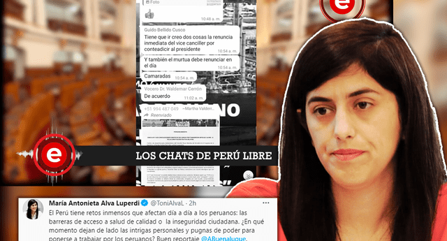 Alva tras difusión chats de Perú Libre: “¿En qué momento se ponen a trabajar por los peruanos? | Foto: composición / captura Epicentro TV / La República