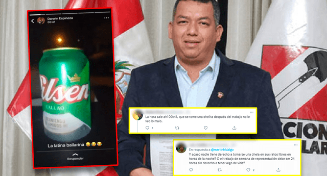 Congresista desata polémica tras mostrar cerveza en su estado de WhatsApp en semana de representación | Foto: composición / Áncash/ Twitter