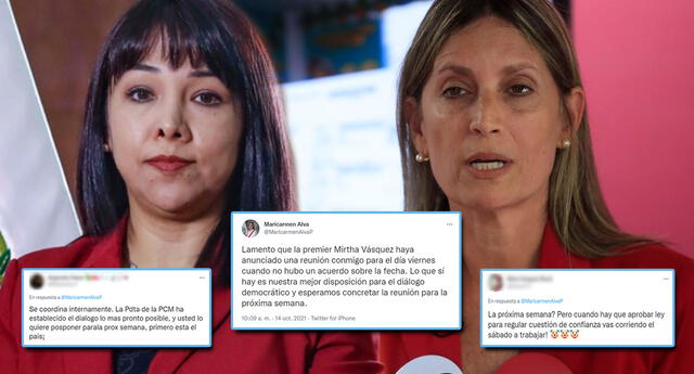 Usuarios critican el anuncio por Twitter María del Carmen Alva hacia Mirtha Vásquez (Foto: PCM/Andina)