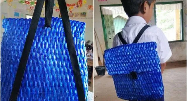 mochilaPadre de bajos recursos teje a mano una mochila para que su hijo pueda ir a clases