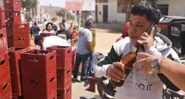 Vecinos de la zona ayudaron al camión con cervezas que se volcó y les regalaron botellas (Foto: Tvi Noticias)