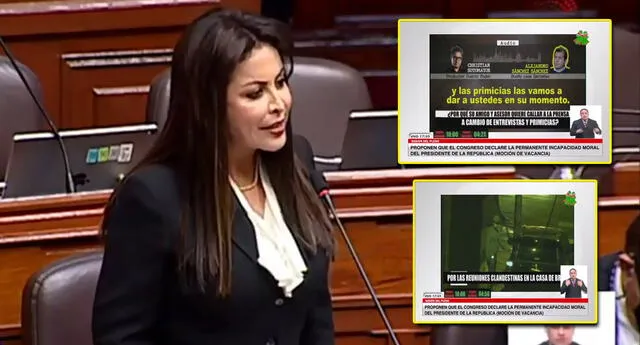 Patricia Chirinos presentó reportajes de Cuarto Poder ante el Pleno (Foto: composición Aweita/Congreso)