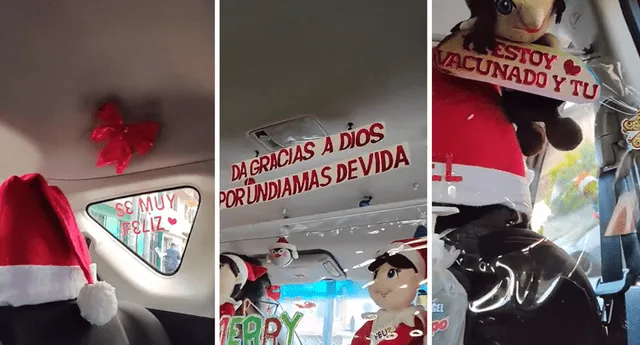 Conductor de Uber decora su auto por Navidad y se hace viral. (Foto: composición/ La República)
