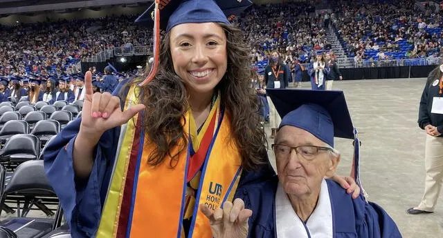 Anciano se gradúa junto a su nieta de la Universidad de Texas (Foto: composición Aweita)