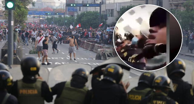 Policía no pudo contener sus emociones tras haber sido en manifestación en Lima.